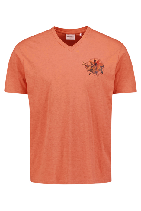 T-SHIRT V-NECK MELANGE GARMENT DYED PLACED PRINT MELON 4