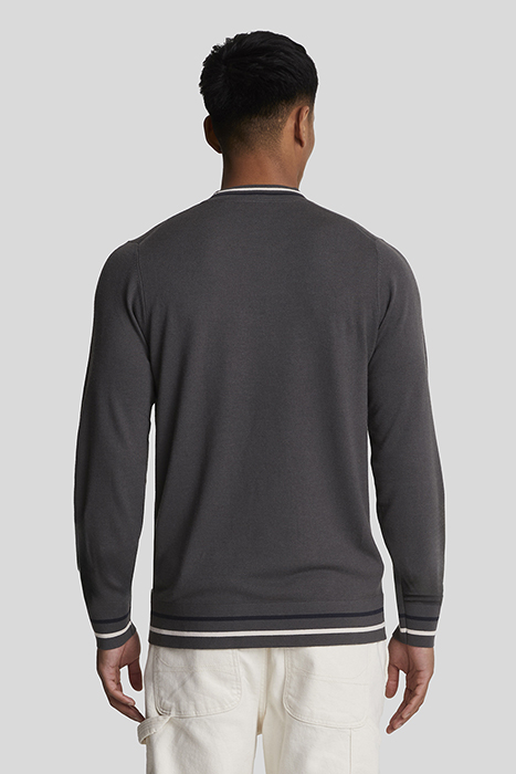 EMBROIDERED TIPPED CREW NECK JUMPER GUNMETAL 2