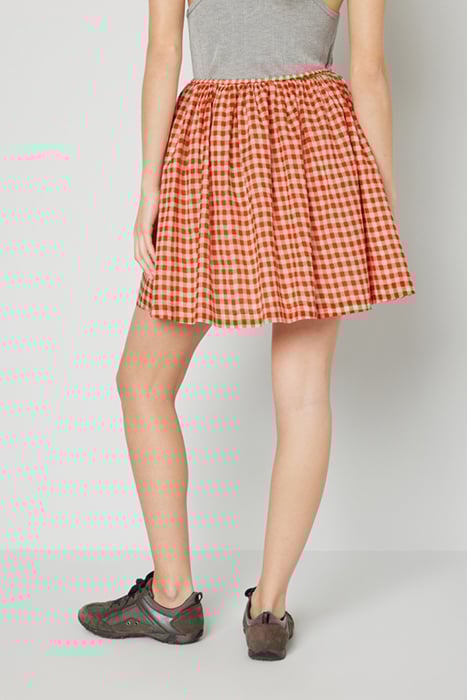 BUTTONED HIGH WAIST TRAPÈZE SKIRT VICHY ROUGE 2