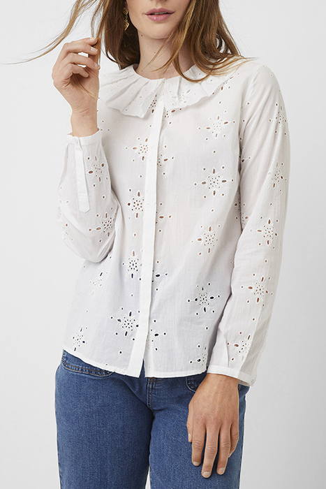 FRILL COLLAR LS RND NK BLOUSE WHITE 1