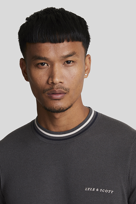 EMBROIDERED TIPPED CREW NECK JUMPER GUNMETAL 5