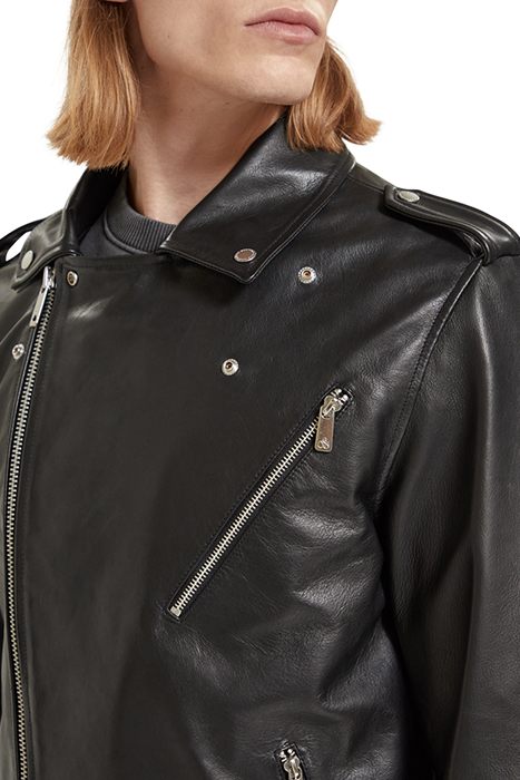 PLACEMENT PRINT LEATHER BIKER JACKET BLACK 9