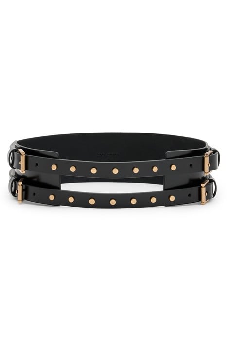 ELODIE DOUBLE BELT PATENT BLACK/BRASS 3