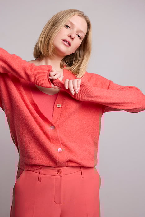 CARDIGAN SPRING WOOL ELASTANE BLEND KNIT BRIGHT CORAL 3