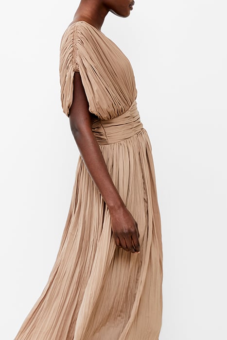 ALTHEA PLEATED V NECK DRESS MOCHA MOUSSE 3