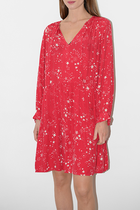 GALAXIES PRINT LS V NK DRESS RED 1
