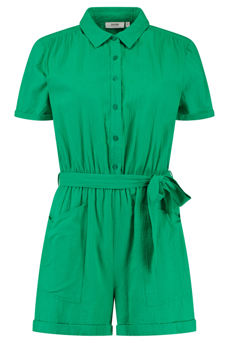 LADIES FREYA MOUSSELINE WAFFLE JUMPSUIT BASIL GREEN 5