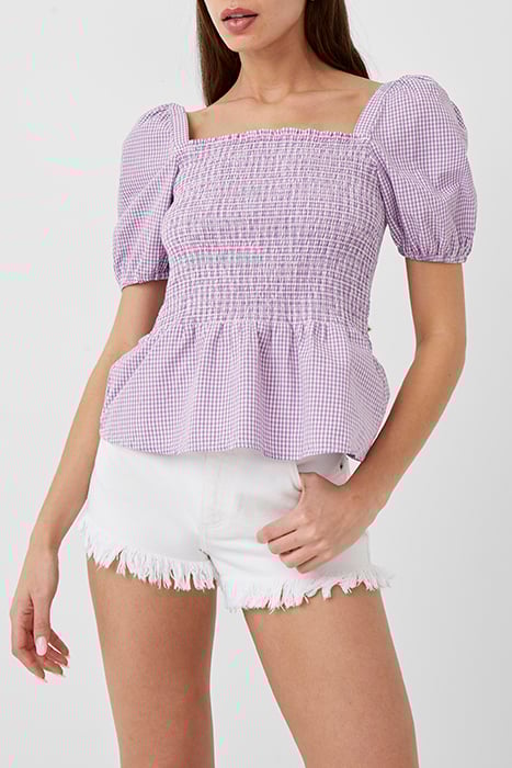 FT GINGHAM SMOCKED TOP PURPLE 1