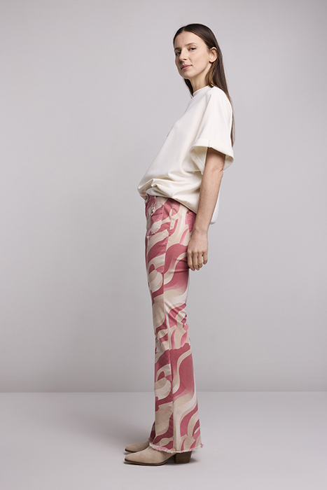 FLARED PANTS FANCY PRINTED TWILL BRIGHT CORAL 5