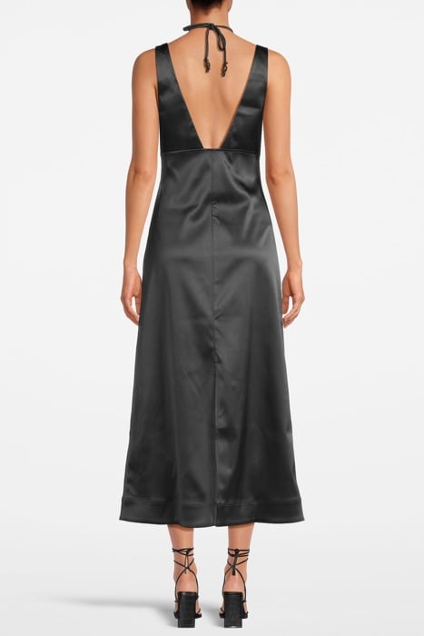 DOUBLE SATIN HALTER-NECK DRESS BLACK 2