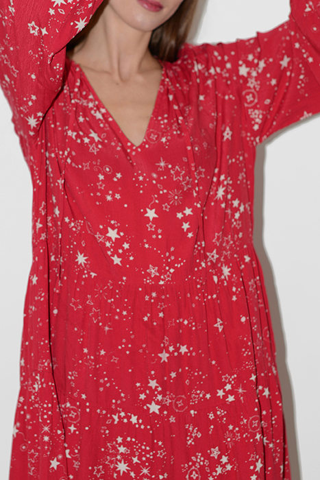 GALAXIES PRINT LS V NK DRESS RED 3