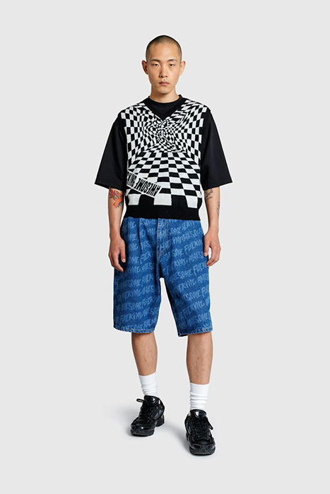 FUCKING AWESOME – BAGGY PLEATED DENIM LASER STAMP SHORTS BLU 2