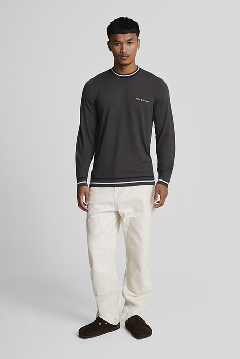 EMBROIDERED TIPPED CREW NECK JUMPER GUNMETAL 3