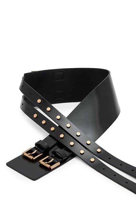 ELODIE DOUBLE BELT PATENT BLACK/BRASS 4