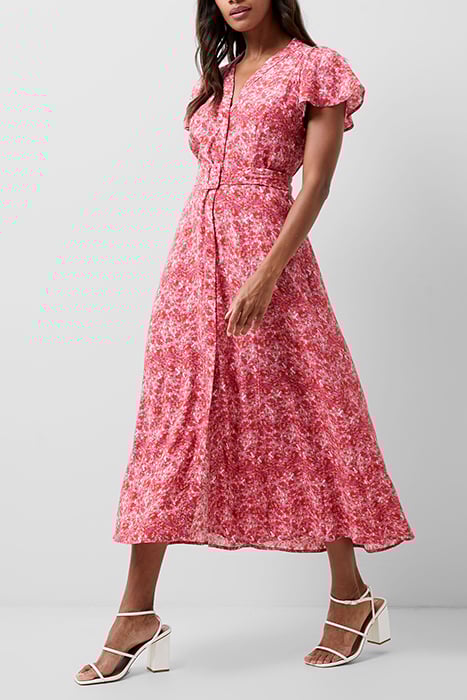 FRENCH CONNECTION CASS DELPHINE SS V NK MIDI DRESS TRUE RED  1