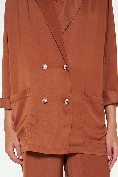 DOUBLE BREASTED SATIN BLAZER SADDLE BROWN 8