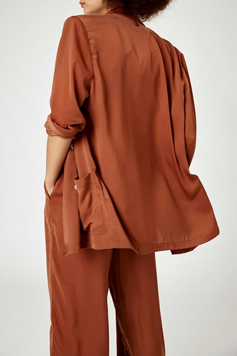 DOUBLE BREASTED SATIN BLAZER SADDLE BROWN 6