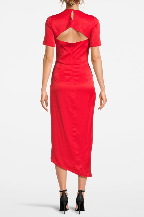 RUFFLE-TRIM ASYMMETRIC MIDI DRESS RED 2