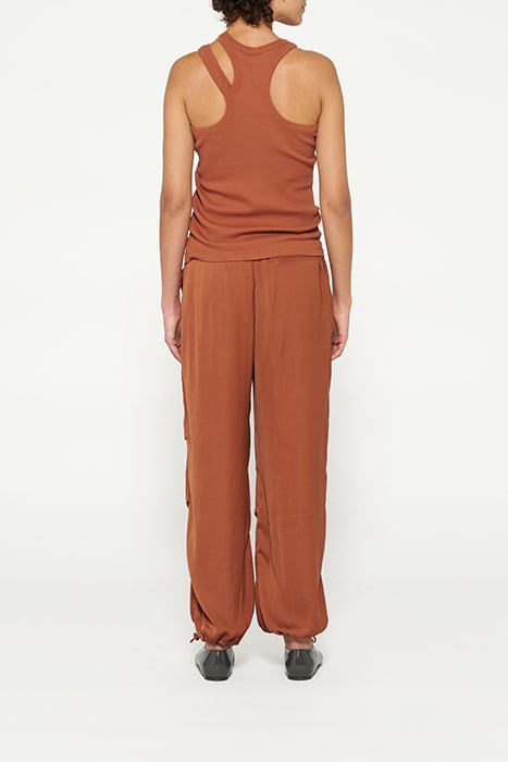 SATIN PARACHUTE PANTS SADDLE BROWN 2