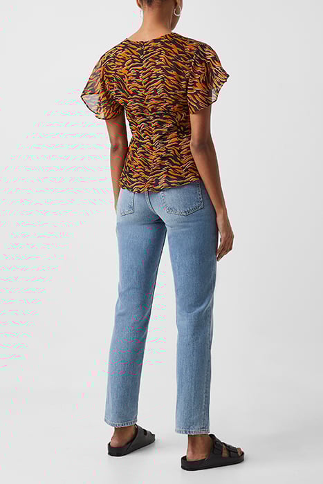 IGER CRINKLE MIX V NECK TOP ORANGE 3