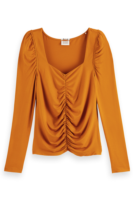 GATHERED FRONT LONG SLEEVED TOP CINNAMON SPICE 4