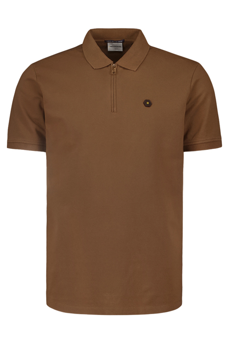 POLO ZIP PIQUE GARMENT DYED STRETCH BROWN 4