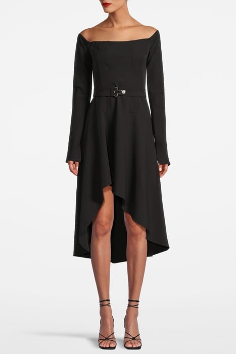 OFF-SHOULDER BELTED DRESS BLACK by Moschino