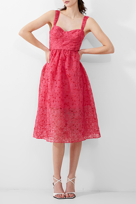 EMBROIDERED LACE STRAPPY DRESS RED 1