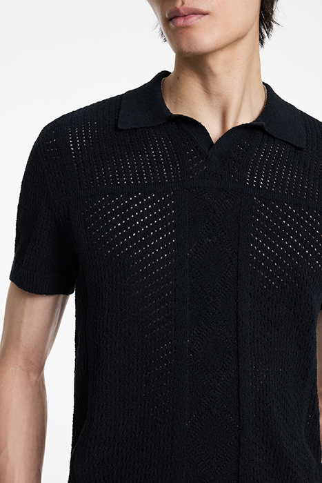 THEO SS POINTELLE SWEATER POLO BLACK 3