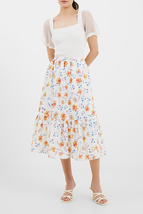 CAMILLE DRAPE TIERED MIDI SKRT WHITE 2