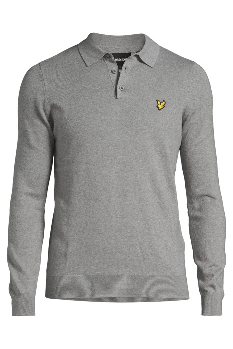 COTTON MERINO LONG SLEEVE KNITTED POLO MID GREY MARL 3