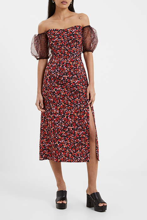 CLARA FLAVIA TEXT PUF SLV DRES BLACK 1