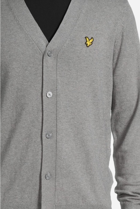 COTTON MERINO V NECK CARDIGAN MID GREY MARL 4