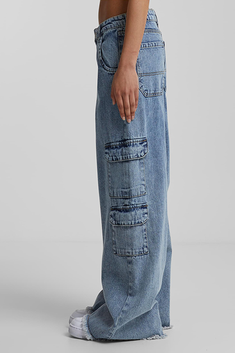 LADIES MID WAIST CARGO DENIM PANTS VINTAGE LIGHTBLUE WASHED 6