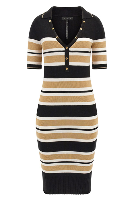 MAIA SS DRESS SWTR BLACK WHITE TAUPE ST 4