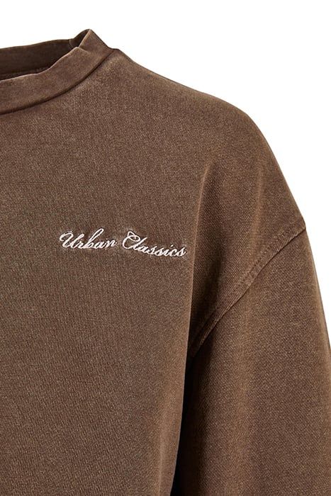 LADIES CROPPED SMALL EMBROIDERY TERRY CREWNECK BROWN 9