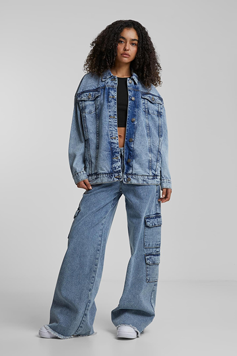 LADIES MID WAIST CARGO DENIM PANTS VINTAGE LIGHTBLUE WASHED 3