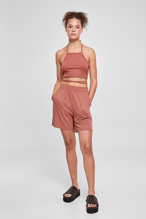 LADIES RIB TRAPEZE CROPPED TOP TERRACOTTA 3