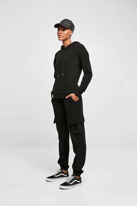 LADIES VELVET RIB HOODY BLACK 3