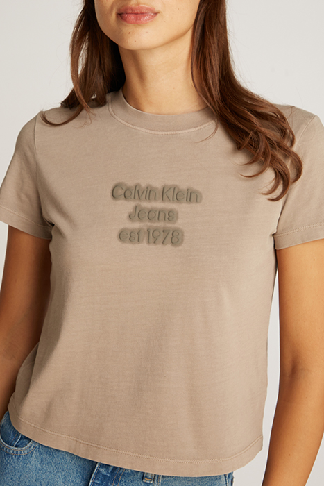 CALVIN KLEIN SLIM FIT WASHED PUFF PRINT T-SHIRT TAUPE GRAY 6