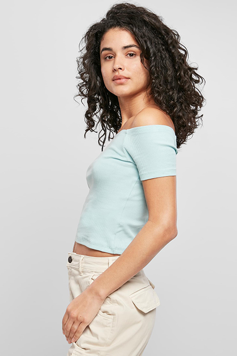 LADIES OFF SHOULDER RIB TEE SEABLUE 2