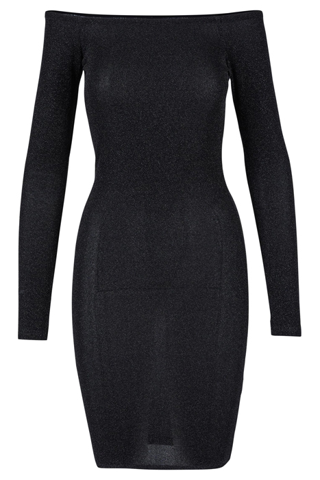 LADIES OFF SHOULDER LONGSLEEVE GLITTER DRESS BLACK 4