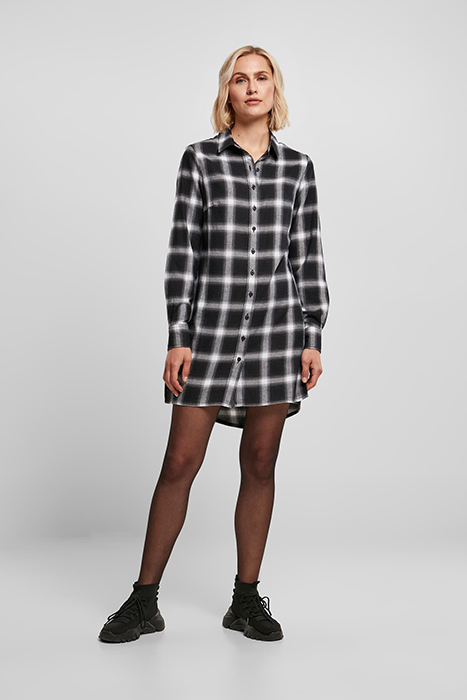 LADIES COTTON CHECK SHIRT DRESS BLACK/WHITE 3