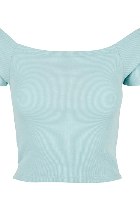 LADIES OFF SHOULDER RIB TEE SEABLUE 8