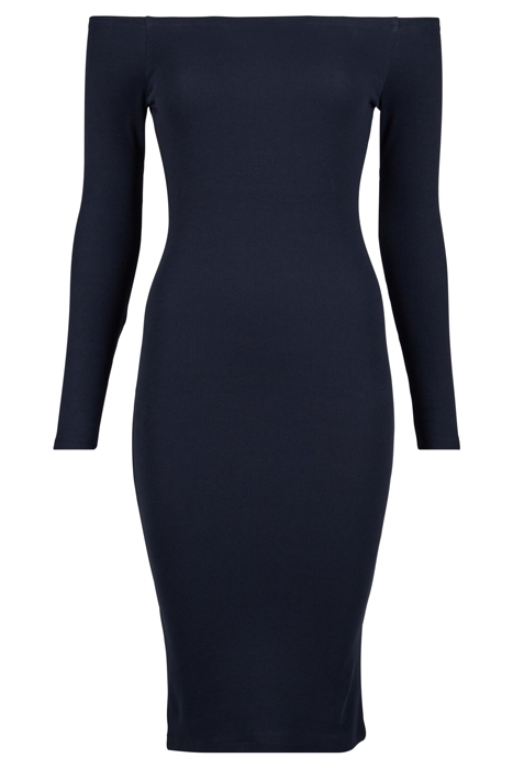 LADIES OFF SHOULDER LONGSLEEVE RIB DRESS BLACK 3