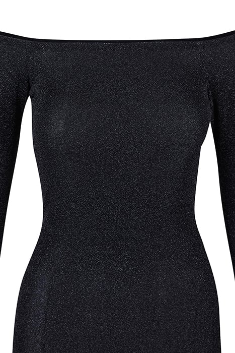 LADIES OFF SHOULDER LONGSLEEVE GLITTER DRESS BLACK 9
