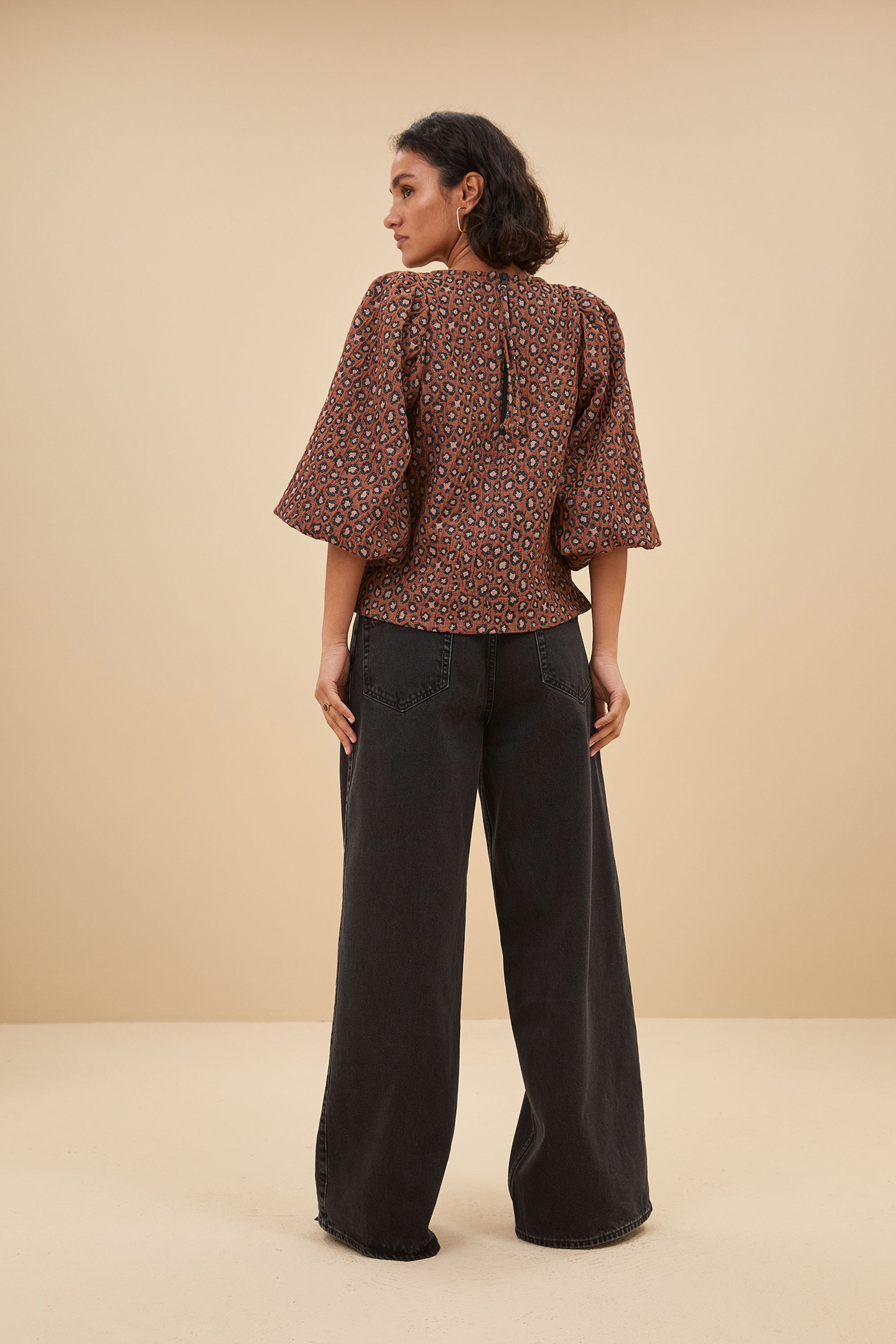 ZASU JACQUARD BLOUSE BROWN PANTER PRINT 3