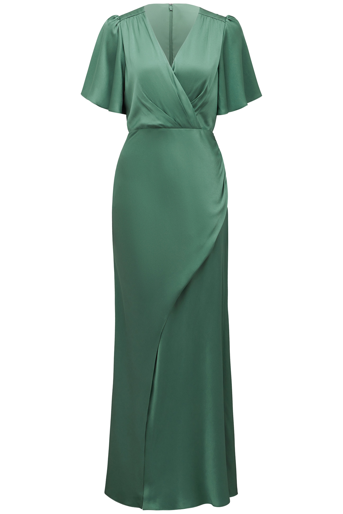 CHELSEA FLUTTER SLEEVES SATIN MAXI DRESS BURNING SAGE 3