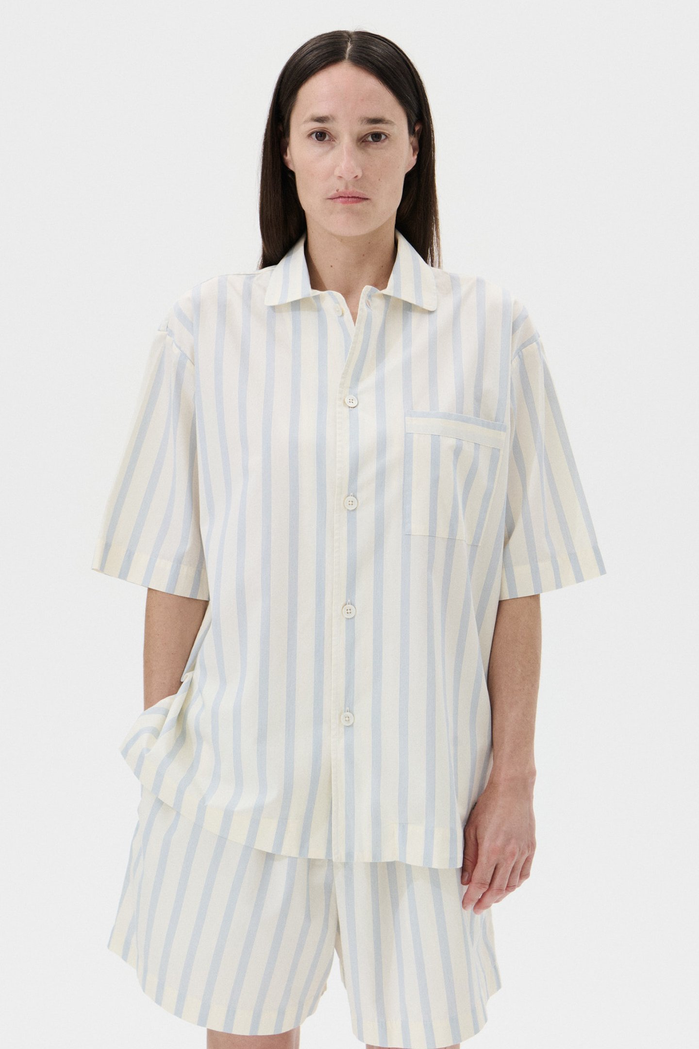 UNISEX POPLIN, SHORT SLEEVE SHIRT NEEDLE STRIPES 2