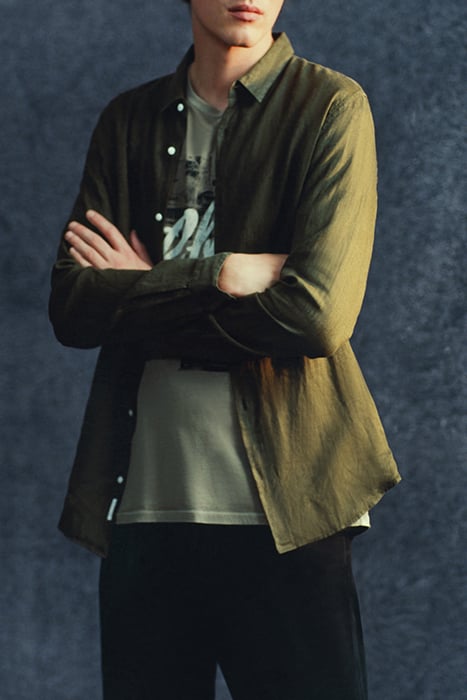 ARMY GREEN PURE LINEN SLIM SHIRT 9